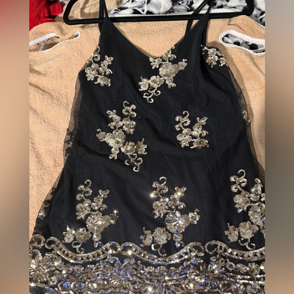 Elegant Black and Gold Embellished Camisole Top